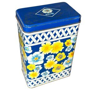 Vintage Blue 1989 Equal NutraSweet Sweetener Yellow/White Floral Daisy Tin